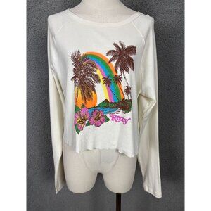Roxy Women's Rainbow Palm Tree Long Sleeve Crop Top Shirt Medium Multicolor NWOT
